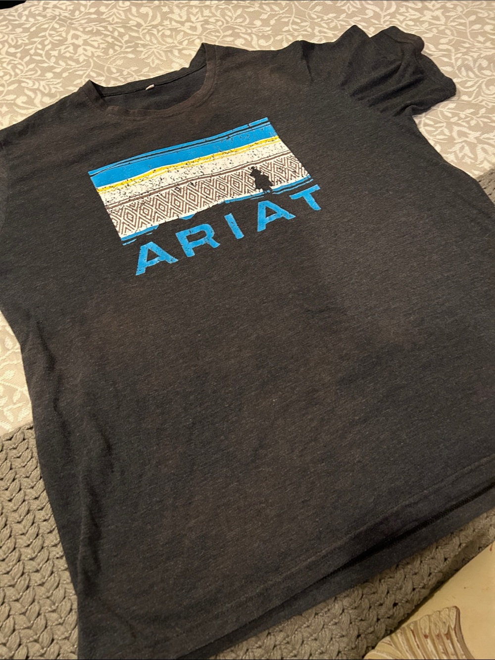 Ariat Charcoal Tee with Blue and Yellow Graphic